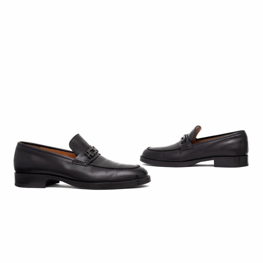 950$ Salvatore Ferragamo Studio Black Leather Bit Loafers Made in Italy US 9 D